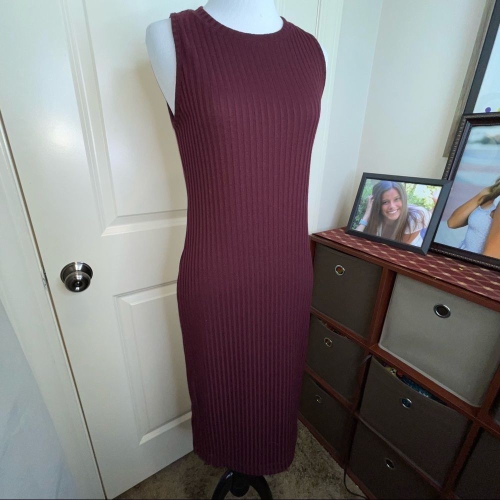 Nine West Ribbed Crewneck Midi Dress Sleeveless Plum Sz S - Picture 5 of 15